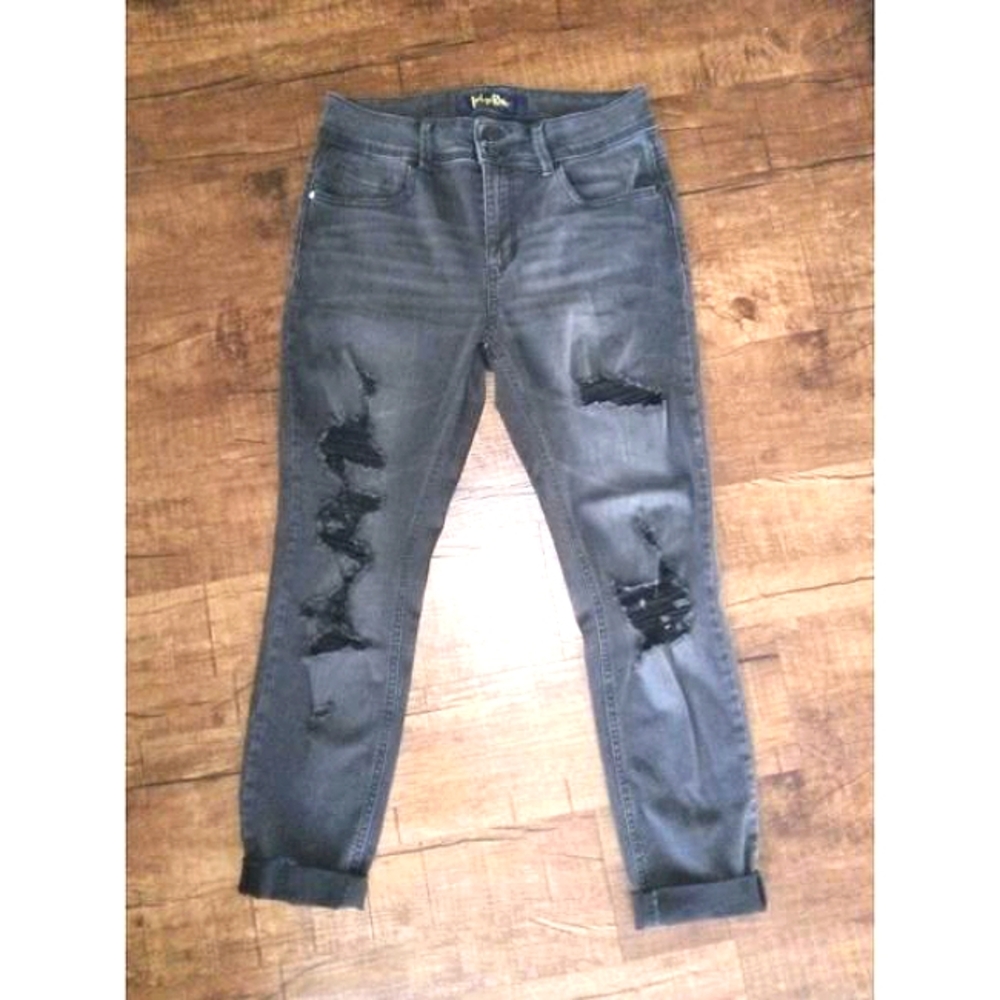 Indigo Rein Women's Distressed Skinny Denim Jeans Black Gray Size 11/29 Juniors